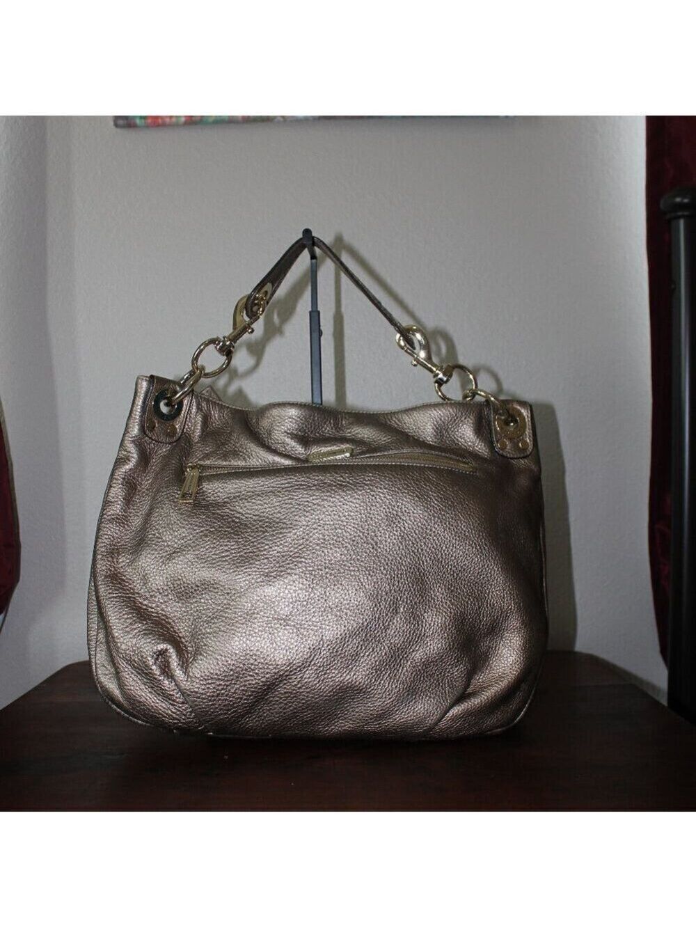 Rebecca Minkoff Luscious Leather Hobo Shoulder Bag Gold Studded Glam
